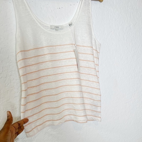 Vince Breton Stripe Scoop Neck Linen Tank Top - Picture 5 of 8